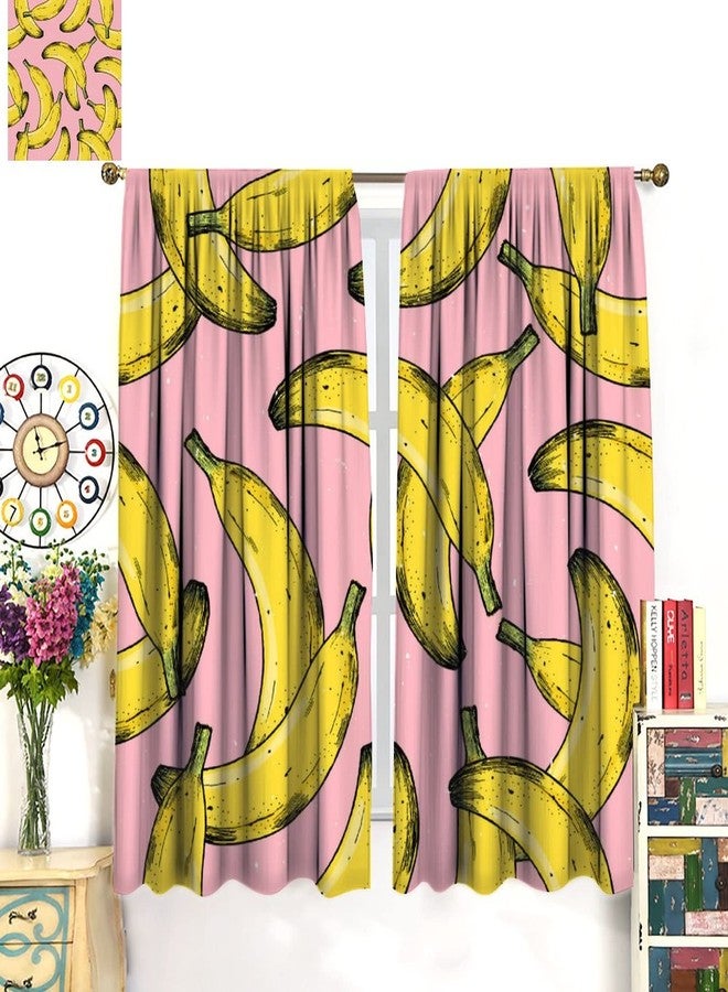 JADERYS Fruits Curtains Ripe Banana Yellow Pink Art Print for Living Room Bedroom Kitchen Decor Rod Pocket Blackout Window Drapes 2 Panels 42x45in - Image 3